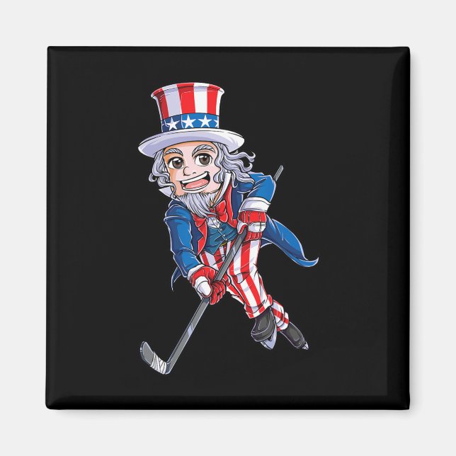 Imã Hockey American Flag 4° de julho Crianças Tio (Frente)
