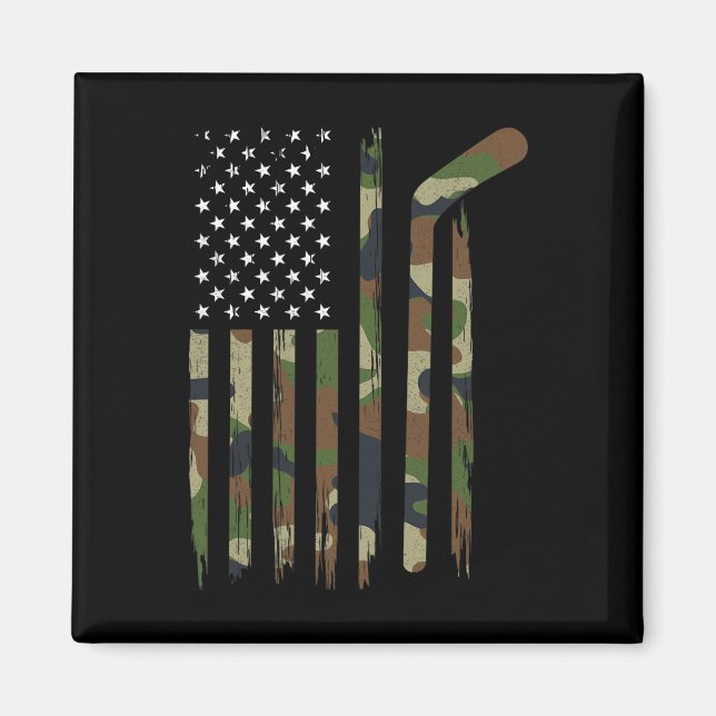 Imã Hockey American Flag Camo US Patriotic Hockey Pla (Frente)
