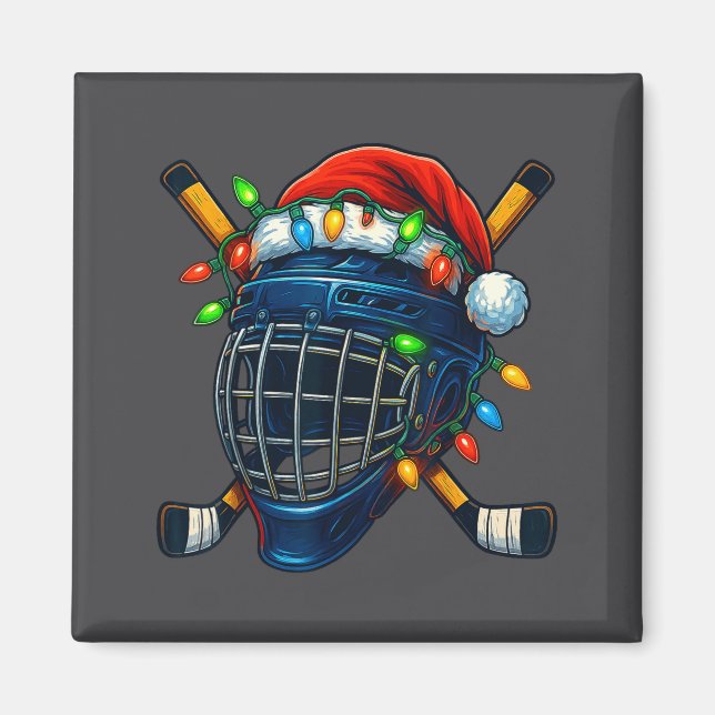 Imã Hockey Helmet Christmas Lights Santa Hat Design Xm (Frente)