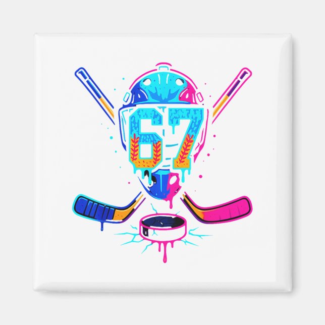 Imã Hockey Ice Cream Drip Number 67 Player 67th Birthd (Frente)