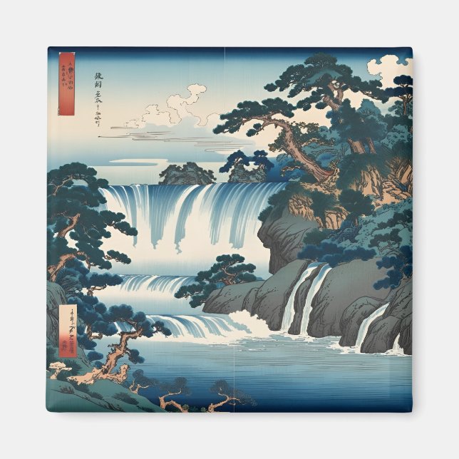 Imã Hokusai Ukiyo-e Japan Waterfall Blue (Frente)