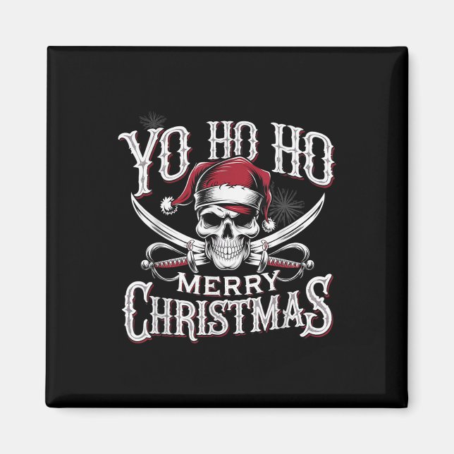 Imã Holiday Pirate Yo Ho Ho Merry Christmas Santa Hat  (Frente)