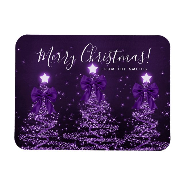 Ímã Holiday Purple Christmas Trees Greeting  (Horizontal)