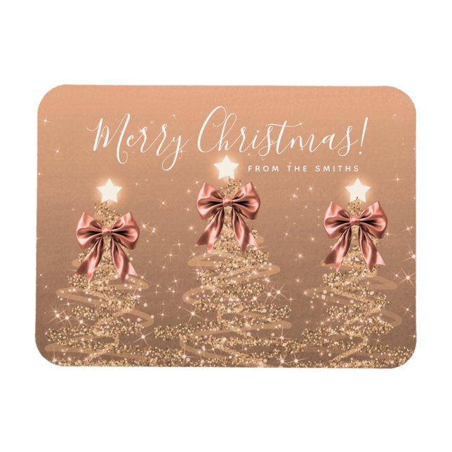 Ímã Holiday Rose Gold Christmas Trees Greeting  (Horizontal)