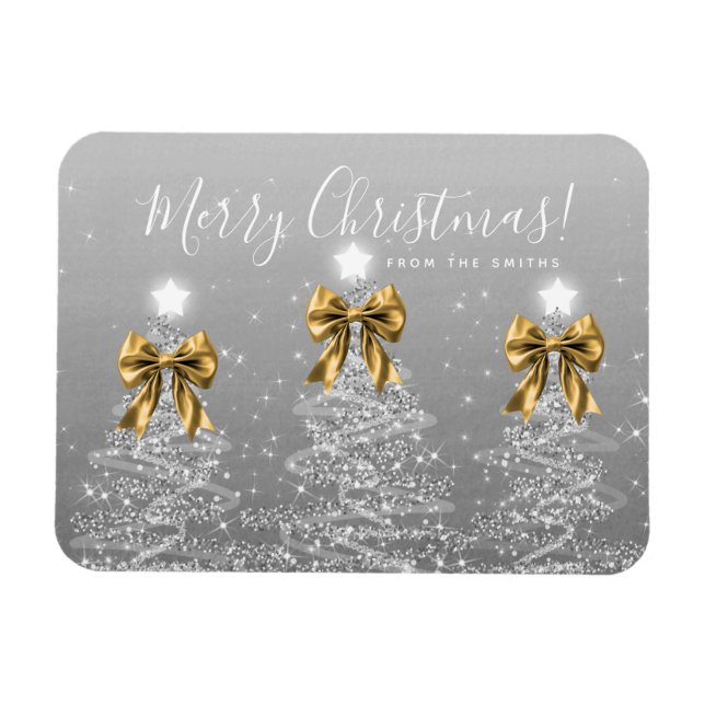 Ímã Holiday Silver Christmas Trees Greeting Gold  (Horizontal)