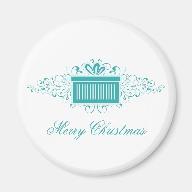 Imã Holiday Swirls Presente Magnet, Aqua (Frente)