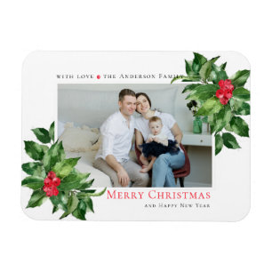 Ímã Holly Berries Foto Personalizada de Natal