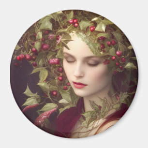 Imã Holly Berries Linda Mulher de Natal
