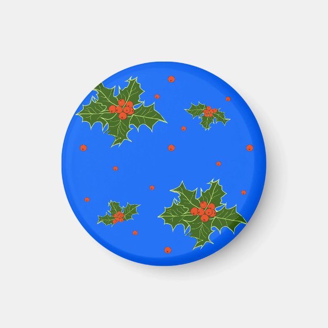 Imã Holly (Ilex) Motif de Natal em Azul Festivo (Frente)