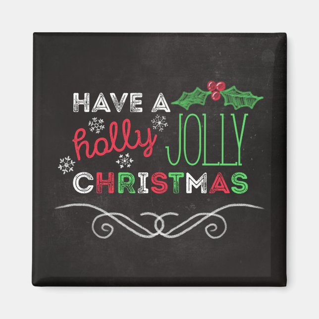 Imã Holly Jolly Christmas Rustic Chalkboard (Frente)