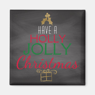 Imã Holly Jolly Christmas Rustic Chalkboard Red Green