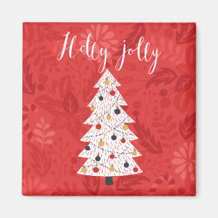 Imã Holly Jolly Christmas Tree Illustration A Holly