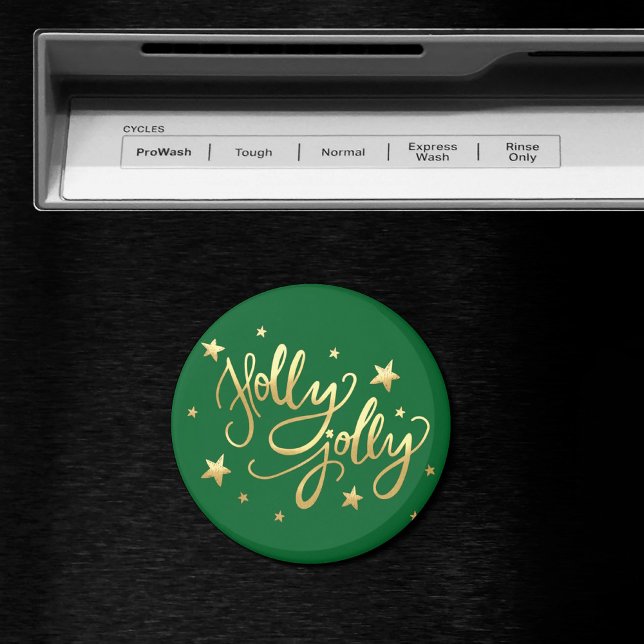 Imã Holly Jolly | Elegante Dourado Faux Foil Script (Criador carregado)