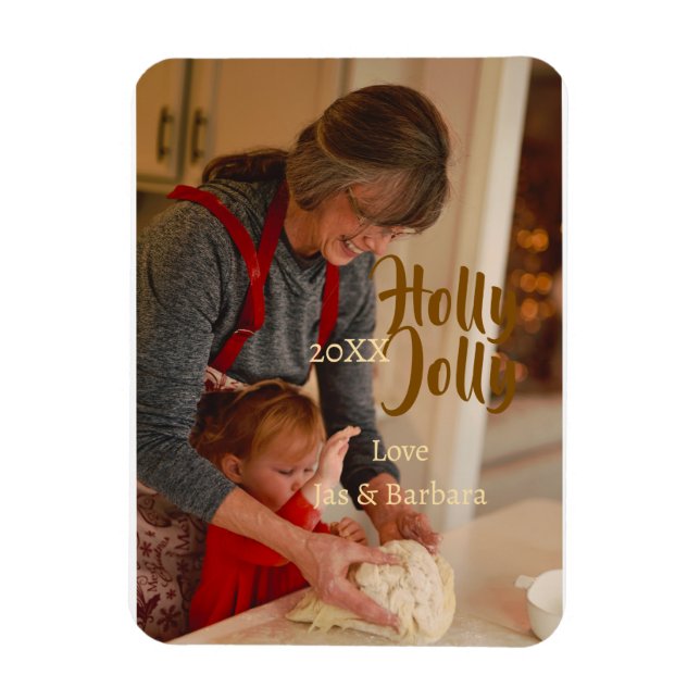 Ímã Holly Jolly family holiday photo beige year naboho (Vertical)