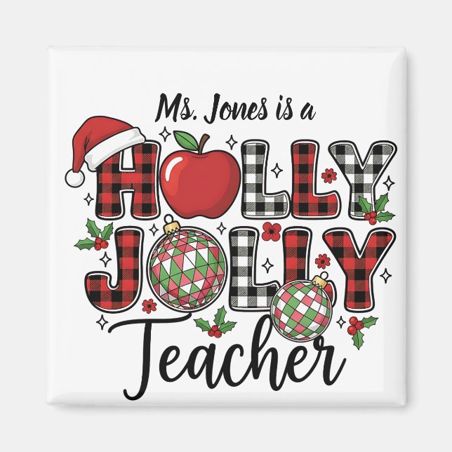 Imã Holly Jolly Teacher Magnet (Frente)