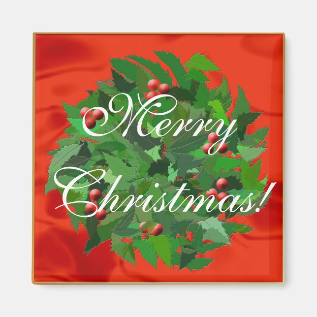 Imã Holly Wreath Feliz Natal! (Frente)