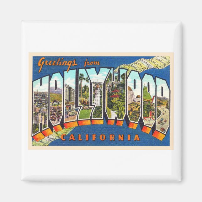 Imã Hollywood California Vintage Large - Letra Postal (Frente)