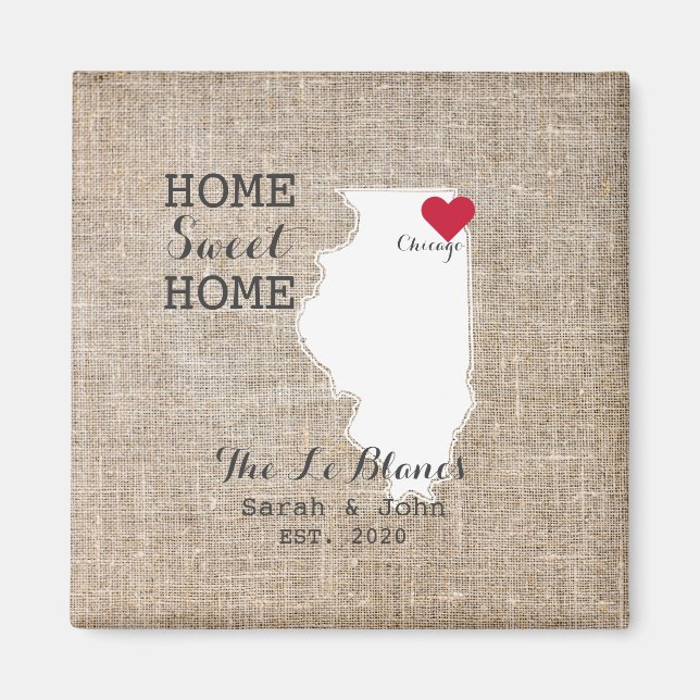 Imã Home Sweet Home | Chicago Illinois Rustic (Frente)