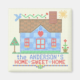 Imã Home Sweet Home Cross Stitch House Personalizado v