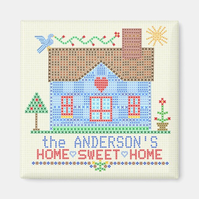 Imã Home Sweet Home Cross Stitch House Personalizado v (Frente)
