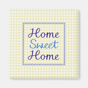 Imã Home Sweet Home Script em Blues no Yellow Gingham