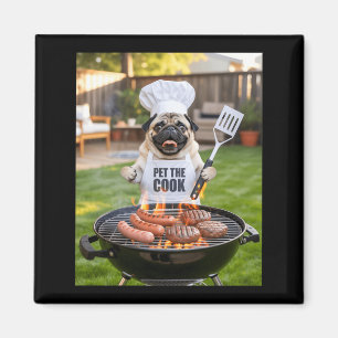Imã Homem Churrasco Barbecue Acaricie O Cão Que Cozinh