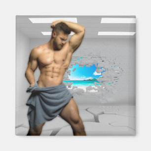 Imã Homem de SlipperyJoe em uma toalha músculos branco