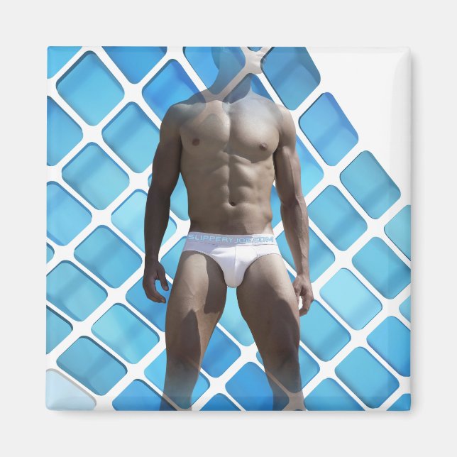 Imã Homem muscular SlipperyJoe, seis abdominais, branc (Frente)