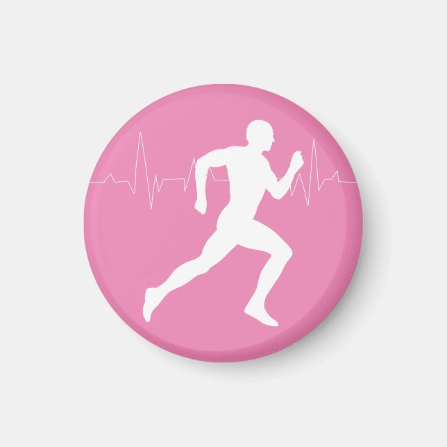 Imã Homem Runners Silhouette em Fundo Rosa (Frente)