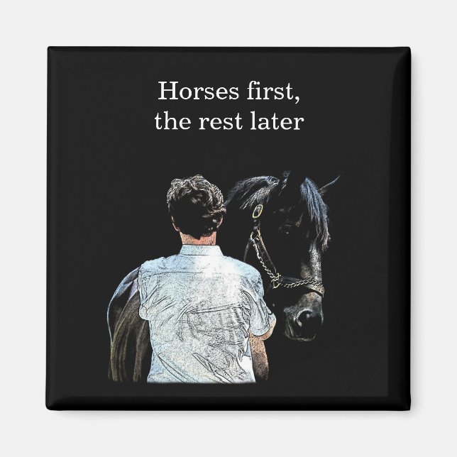 Imã Homem Segurando Magneta Escura Cavalo (Frente)
