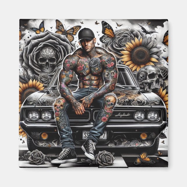 Imã Homem Tatuado Magneta De 2 Polegadas (Frente)