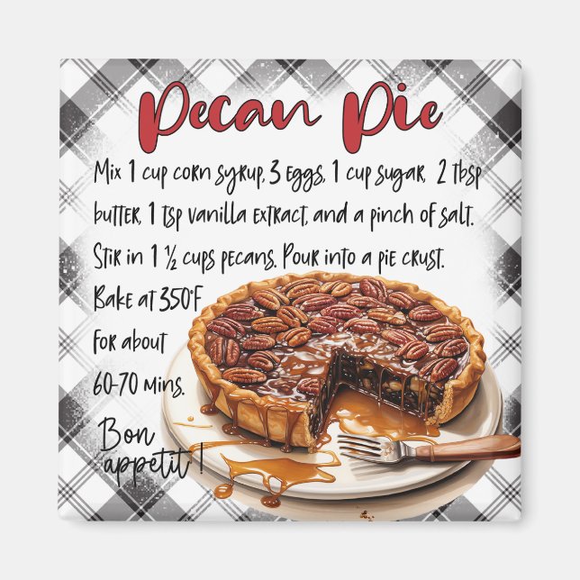 Imã Homemade Pecan Pie Recipe Plaid Kitchen Decor   (Frente)