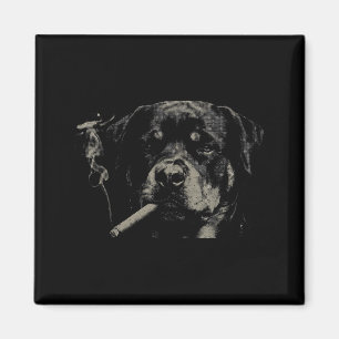 Imã Homens Engraçados Cachorro Rétro Rottweiler Fumand