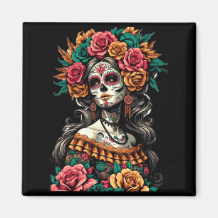 Imã Homens La Catrina Caveira Colorida Mexicana Dia De