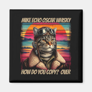 Imã Homens Retro Gato Piloto Mike Echo O Whisky Meow