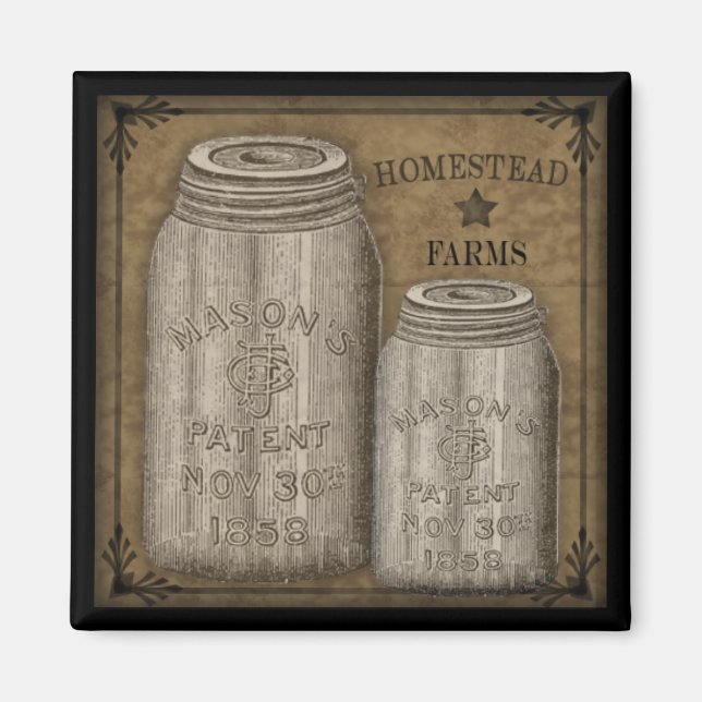 Imã Homestead Primitive Canning Jar Magnet (Frente)