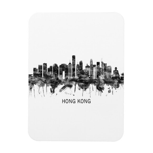 Ímã Hong Kong China Skyline BW (Vertical)