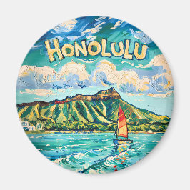 Imã Honolulu Havaí Paisagem de Viagem Vintage Van Gogh
