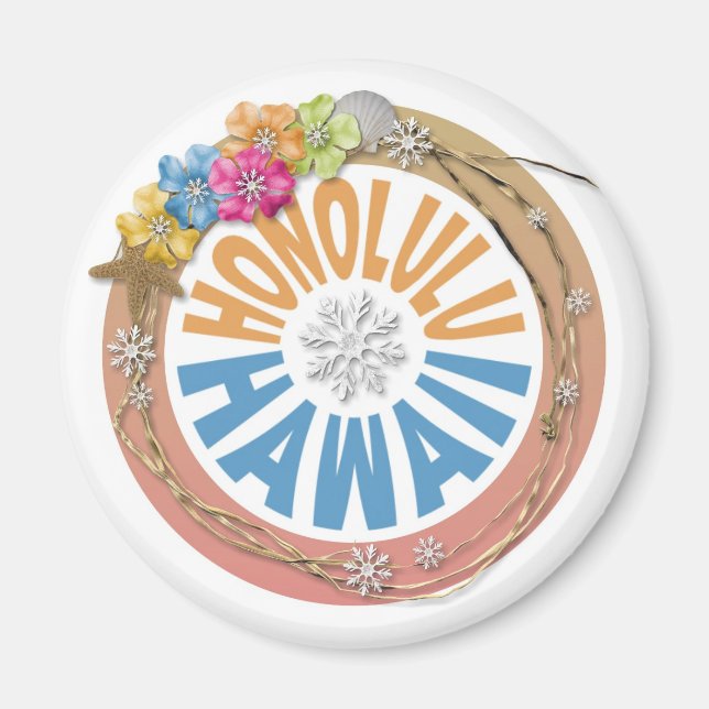 Imã Honolulu Hawaii pastel holiday flower magnet (Frente)