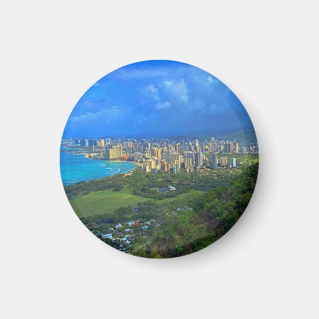 Imã Honolulu, Hawaii Skyline #1 Magnet (Frente)