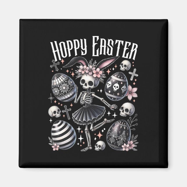 Imã Hoppy Easter Bunny Skeleton Dançando Páscoa assust (Frente)