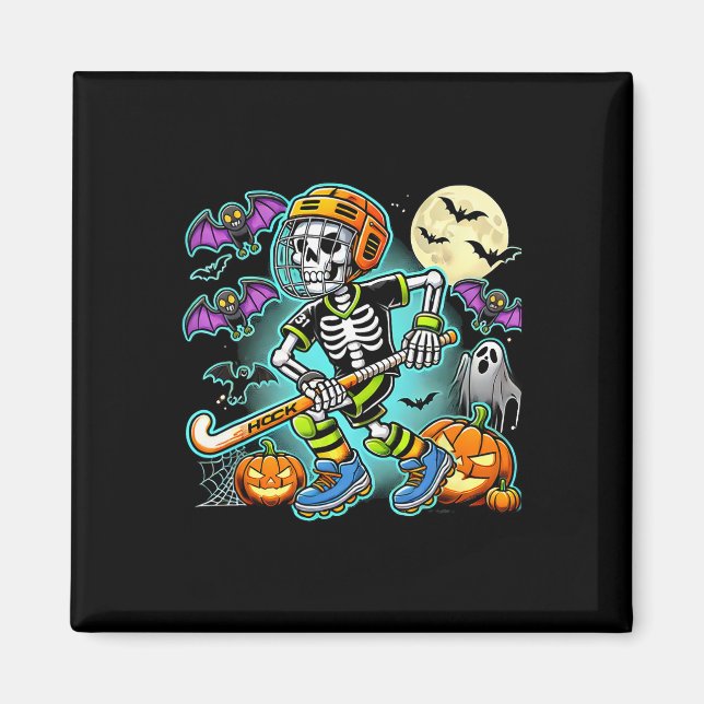 Imã Hóquei de Campo de Esqueleto de Halloween (Frente)