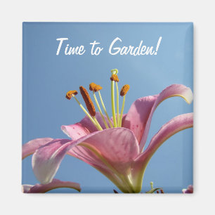 Imã Hora de cuidar do jardim! ímã Flor de Lírio Rosa C