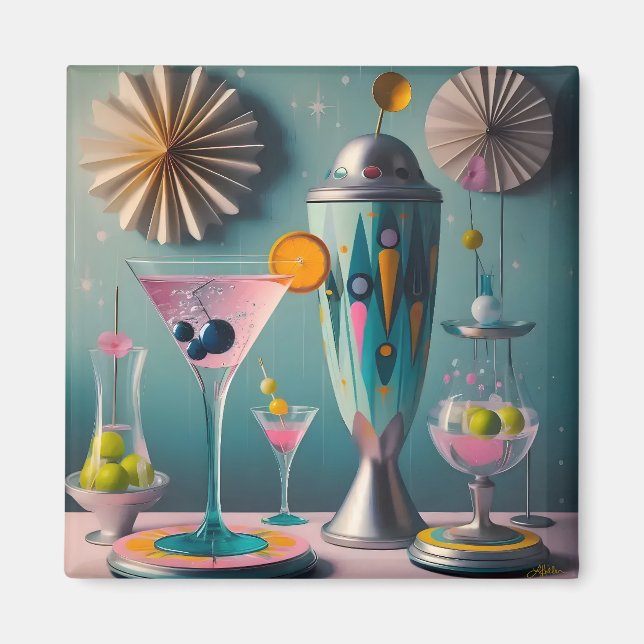Imã Hora do Cocktail Futurístico do meio século (Frente)