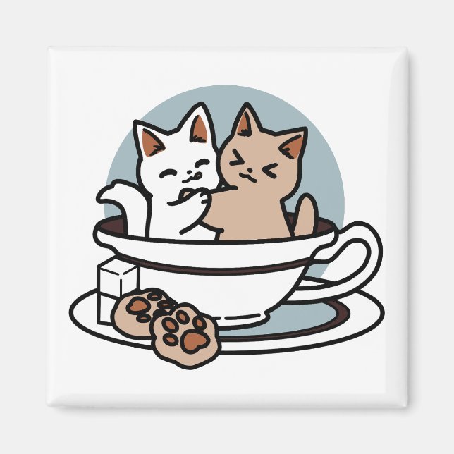 Imã Hora do Tea Meow - Design de Gato e Chá (Frente)