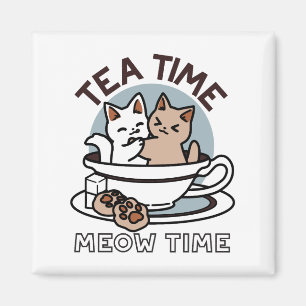 Imã Hora do Tea Meow - Design de Gato e Chá