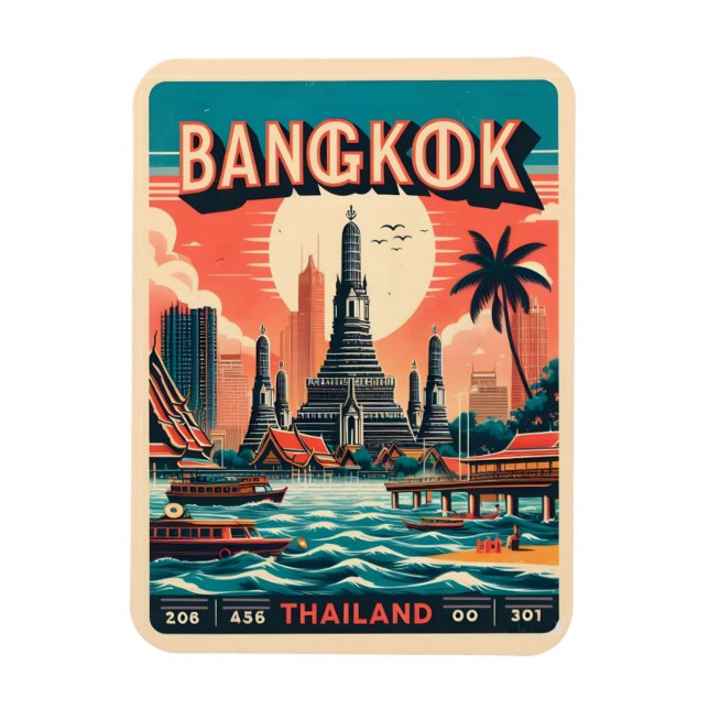 Ímã Horizonte da cidade de Bangkok retrô - presentes d (Vertical)