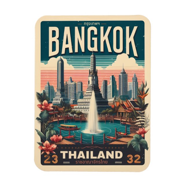 Ímã Horizonte da cidade de Bangkok retrô - presentes d (Vertical)
