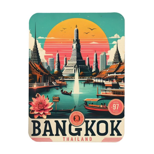 Ímã Horizonte da cidade de Bangkok retrô - presentes d (Vertical)