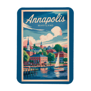 Ímã Horizonte de Annapolis Maryland Viagem Arte Vintag